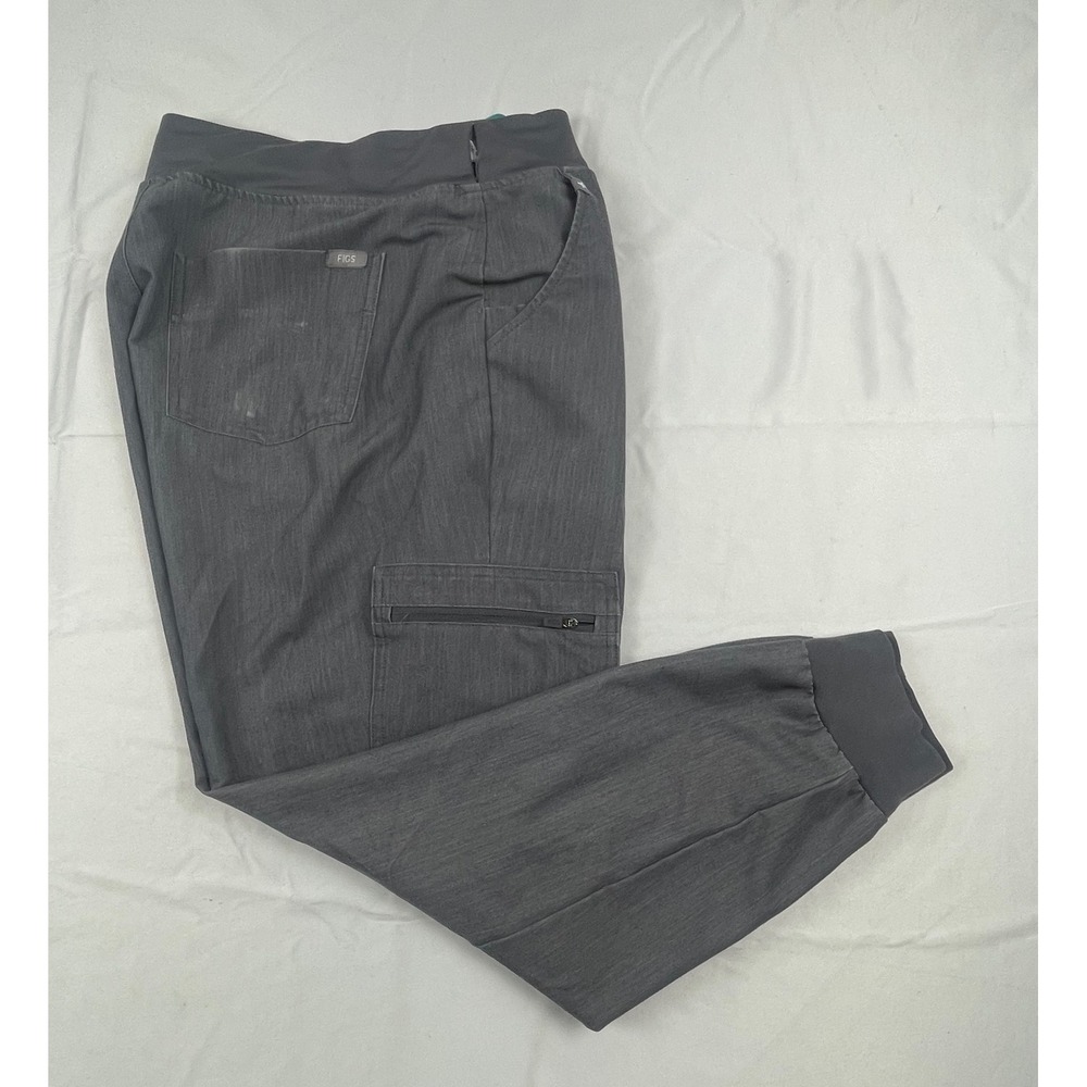 FIGS Zamora Jogger Scrub Pants Charcoal Grey Heathered Teal Drawstring Mens L